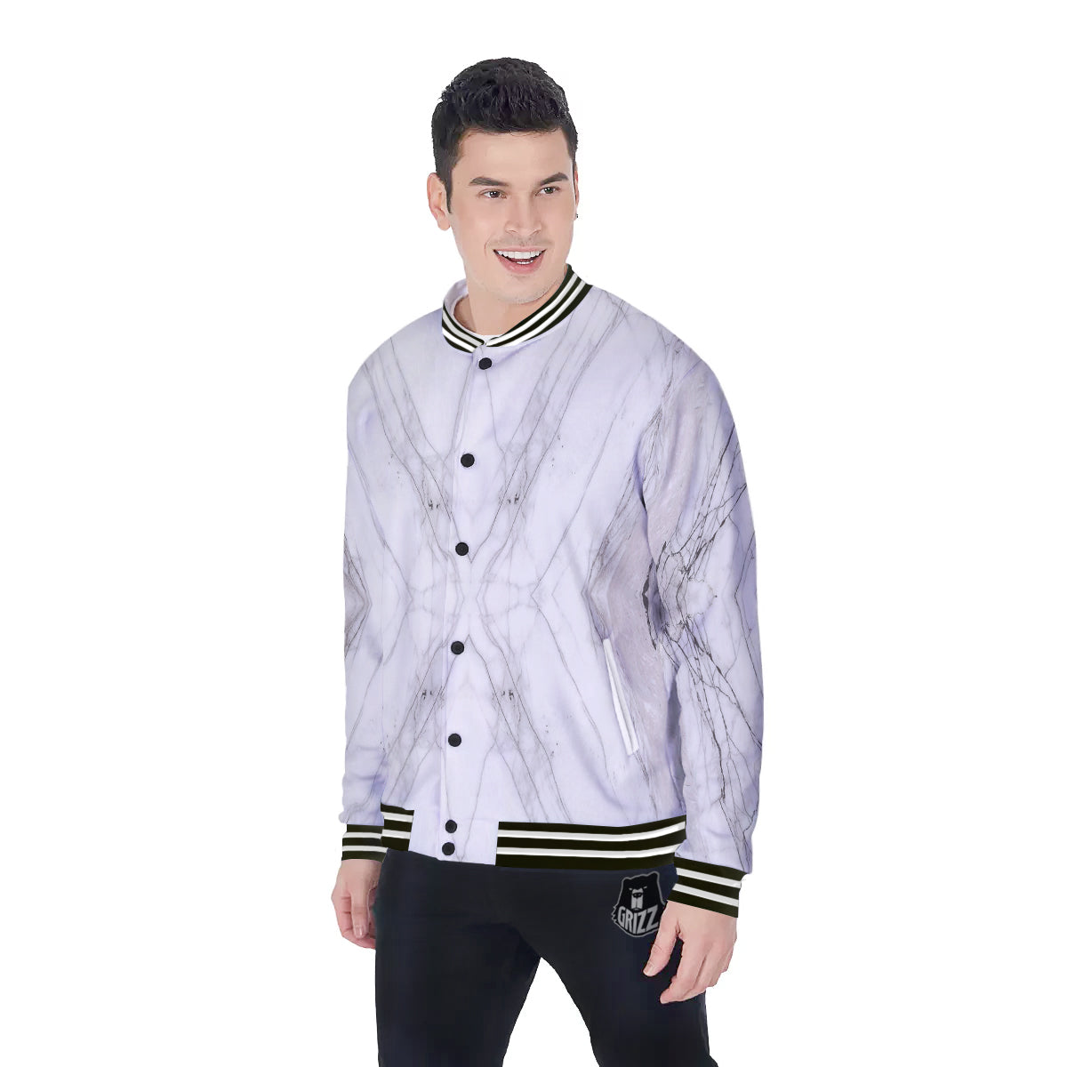 Scratch Marble White Gray Print Pattern Baseball Jacket-grizzshop