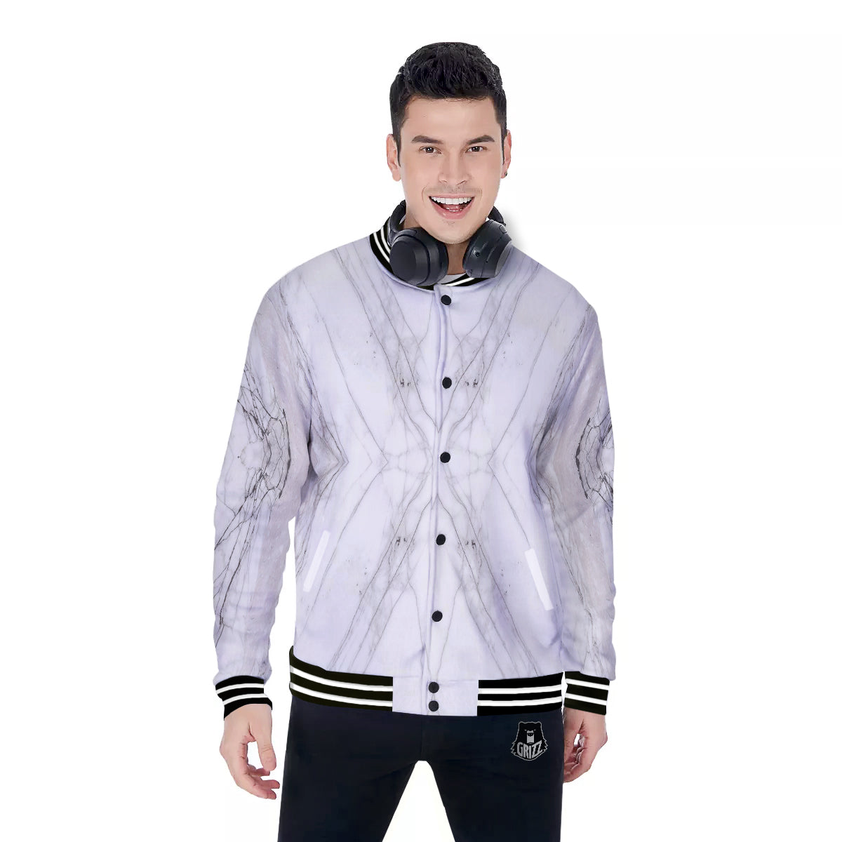 Scratch Marble White Gray Print Pattern Baseball Jacket-grizzshop