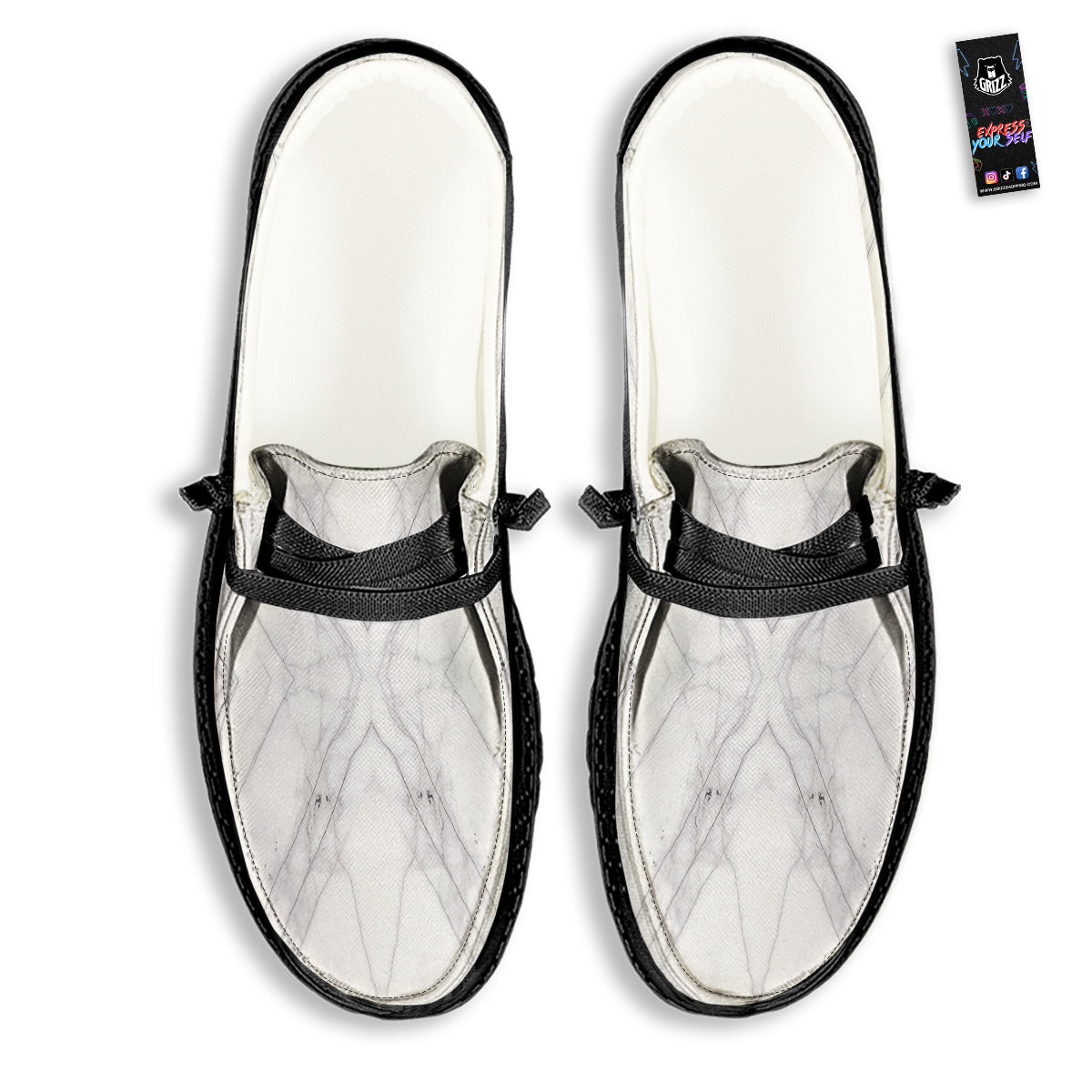 Scratch Marble White Gray Print Pattern Black Loafers-grizzshop