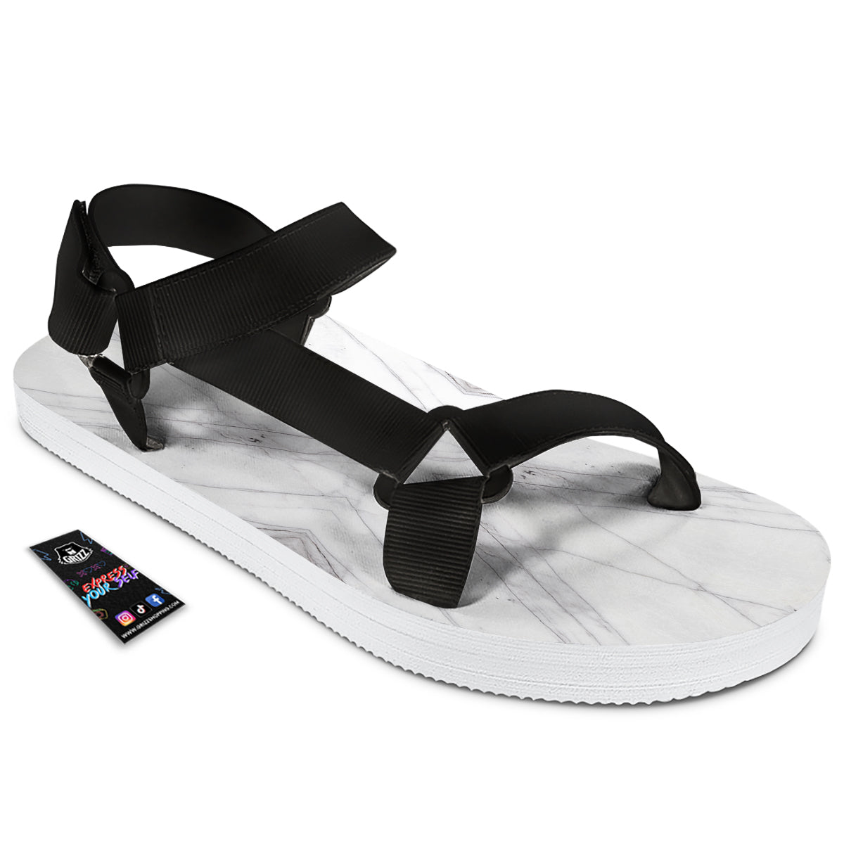 Scratch Marble White Gray Print Pattern Black Open Toe Sandals-grizzshop