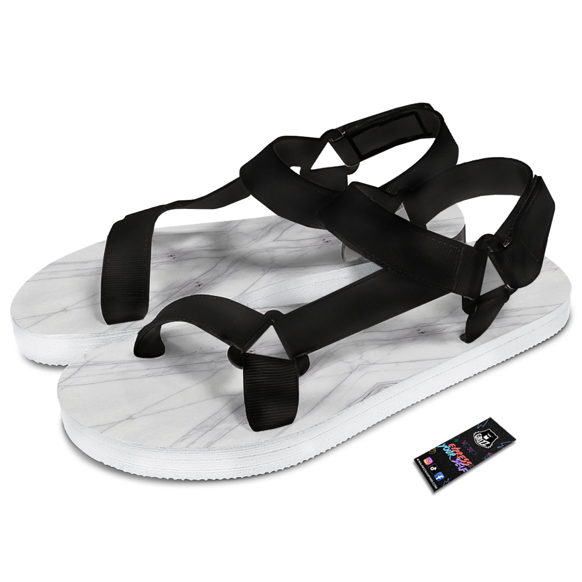 Scratch Marble White Gray Print Pattern Black Open Toe Sandals-grizzshop