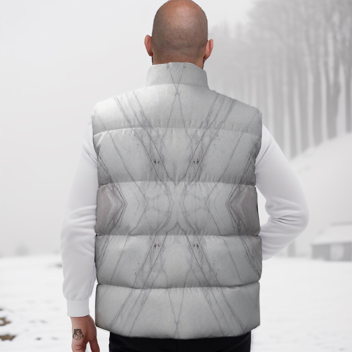 Scratch Marble White Gray Print Pattern Down Vest
