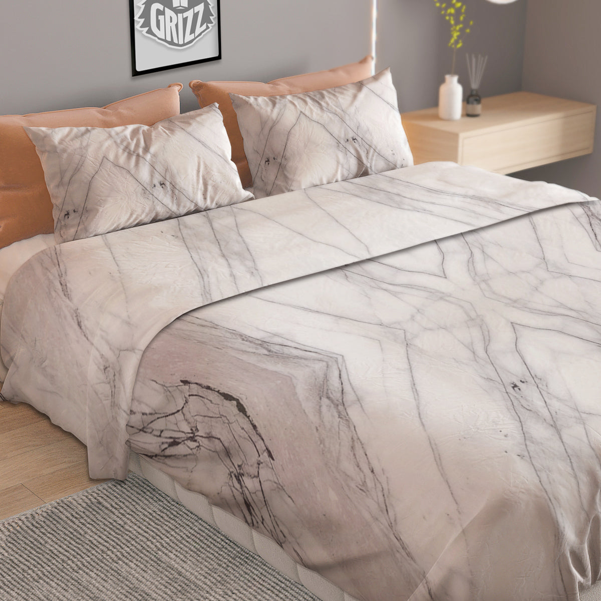Scratch Marble White Gray Print Pattern Duvet Cover Bedding Set