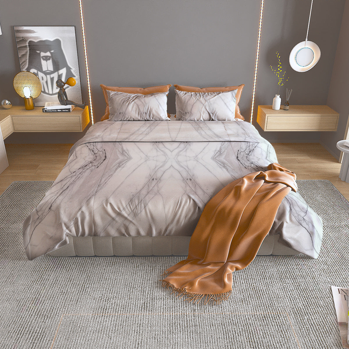 Scratch Marble White Gray Print Pattern Duvet Cover Bedding Set