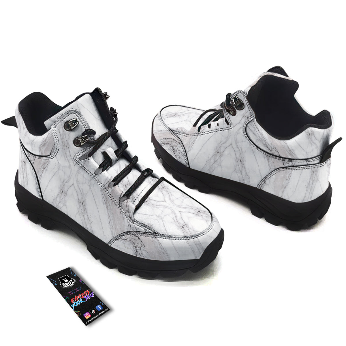 Scratch Marble White Gray Print Pattern Hiking Shoes-grizzshop