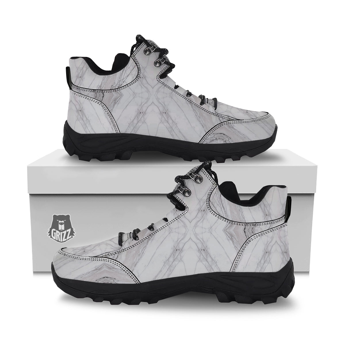 Scratch Marble White Gray Print Pattern Hiking Shoes-grizzshop