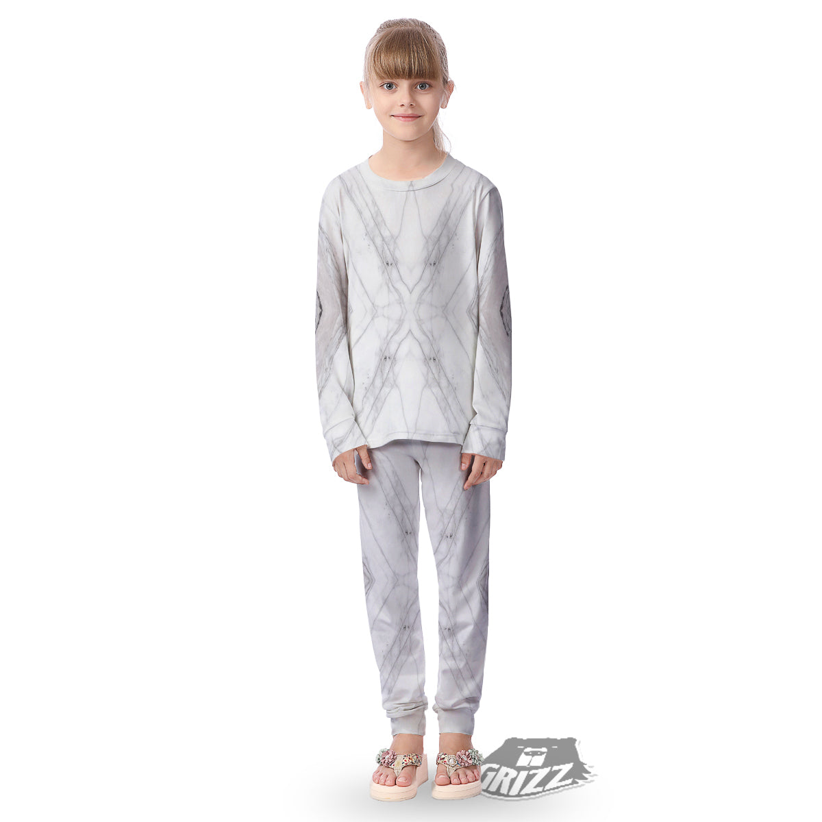 Scratch Marble White Gray Print Pattern Kid's Pajamas-grizzshop