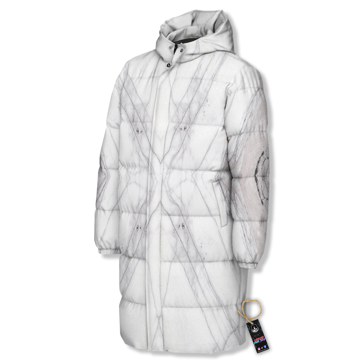 Scratch Marble White Gray Print Pattern Long Down Jacket-grizzshop