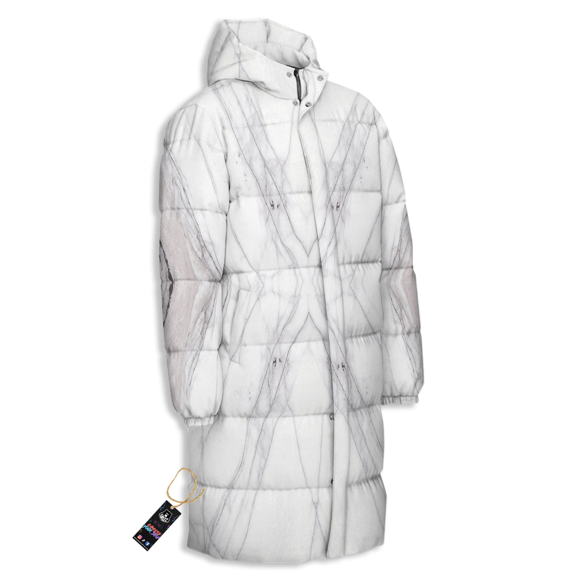 Scratch Marble White Gray Print Pattern Long Down Jacket-grizzshop