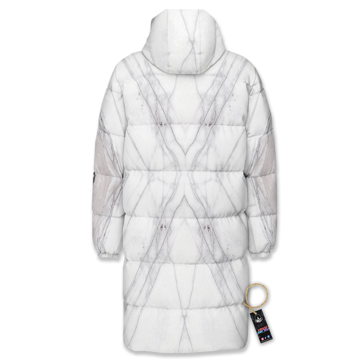 Scratch Marble White Gray Print Pattern Long Down Jacket-grizzshop