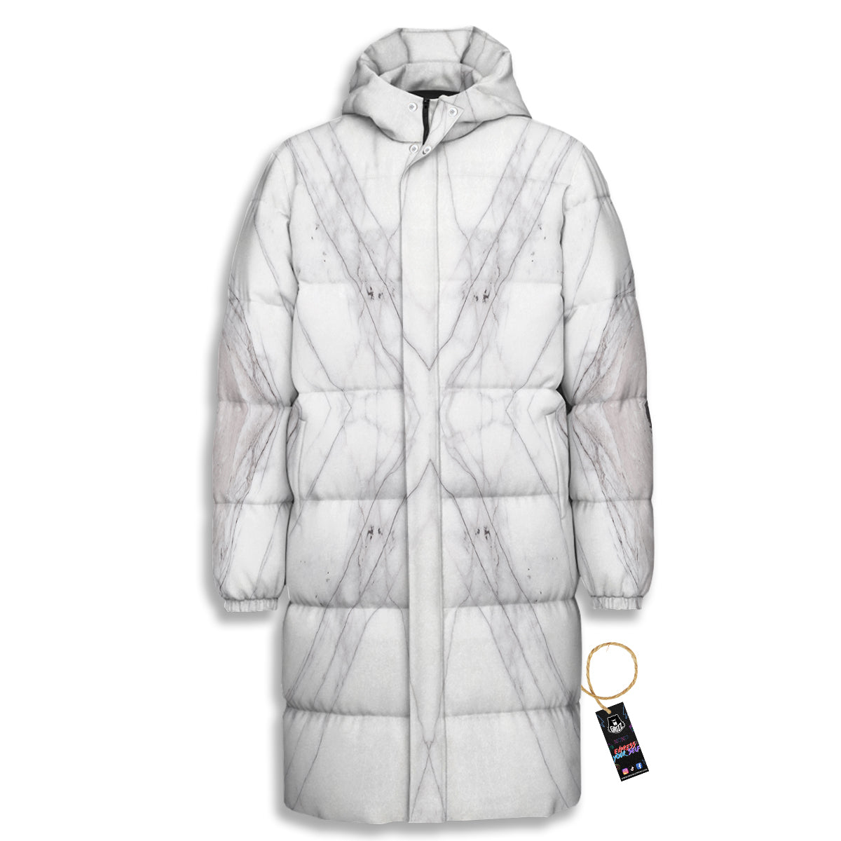 Scratch Marble White Gray Print Pattern Long Down Jacket-grizzshop