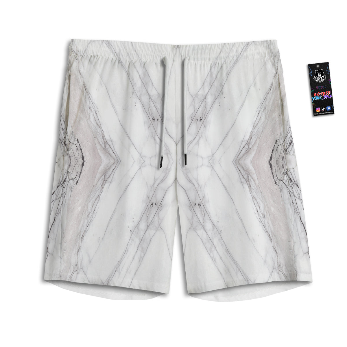 Scratch Marble White Gray Print Pattern Men's Athletic Shorts