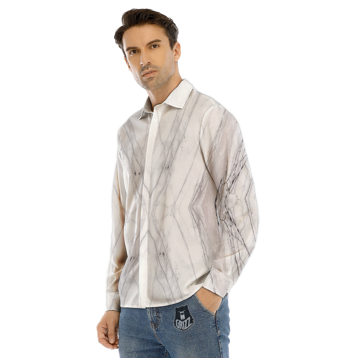 Scratch Marble White Gray Print Pattern Men's Dress Shirts-grizzshop
