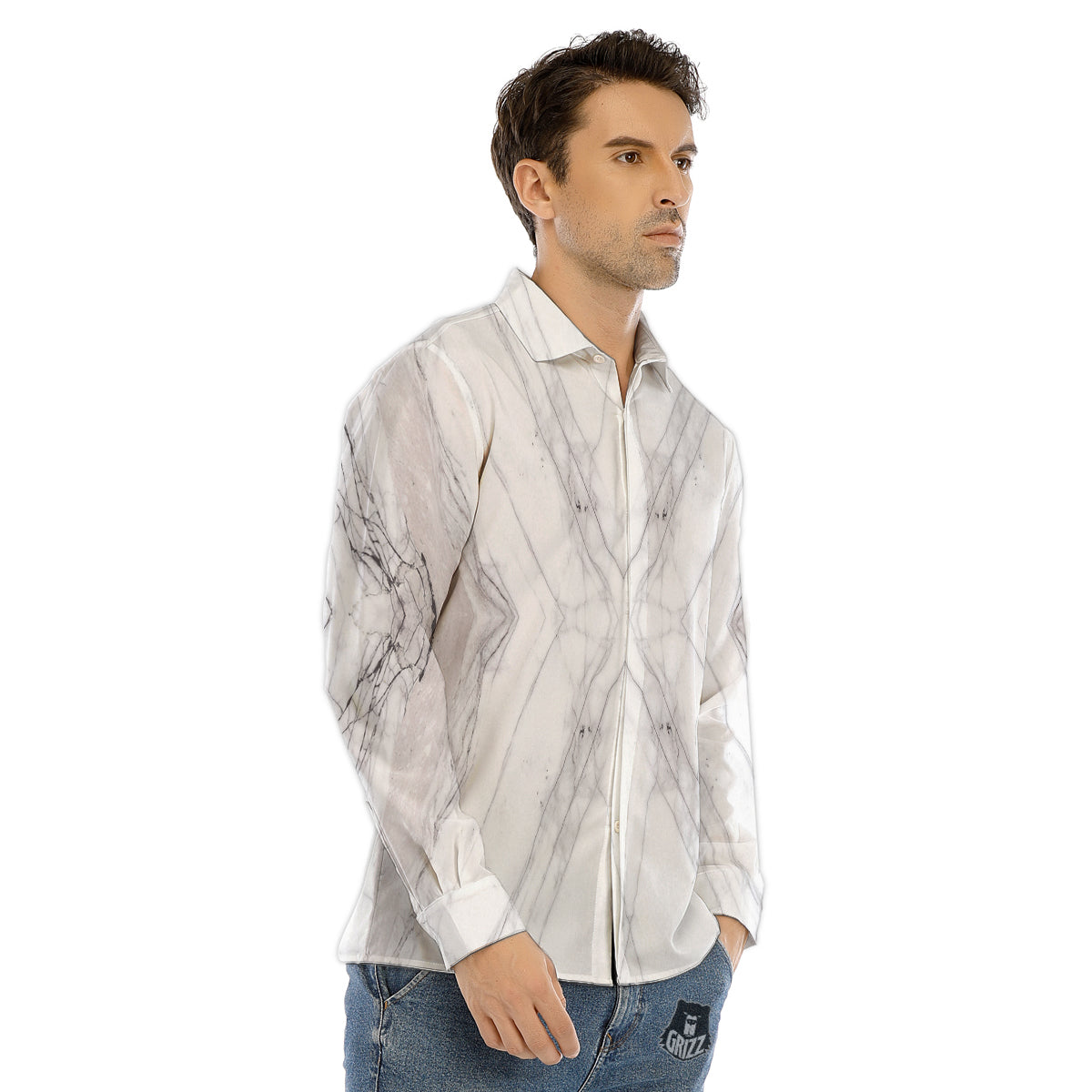Scratch Marble White Gray Print Pattern Men's Dress Shirts-grizzshop