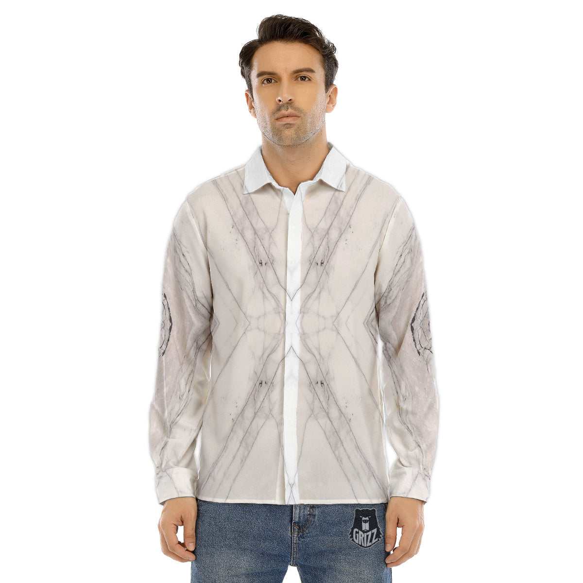 Scratch Marble White Gray Print Pattern Men's Dress Shirts-grizzshop
