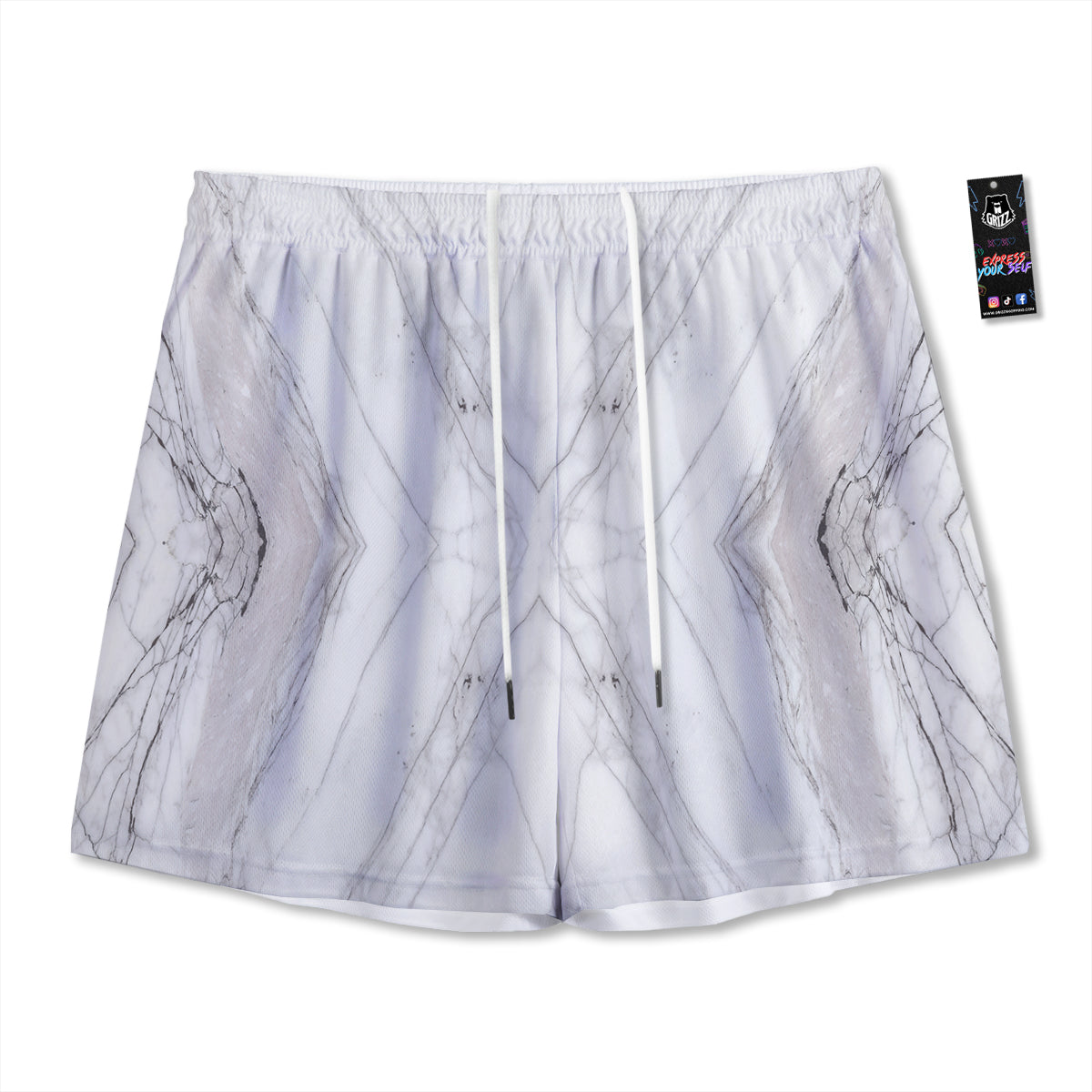 Scratch Marble White Gray Print Pattern Mesh Shorts