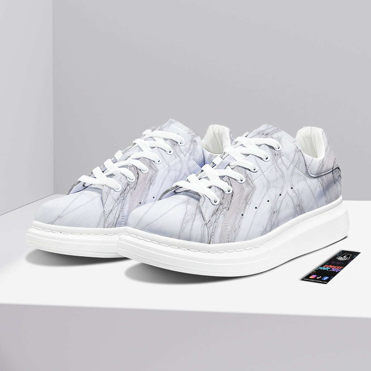 Scratch Marble White Gray Print Pattern Platform Shoes-grizzshop