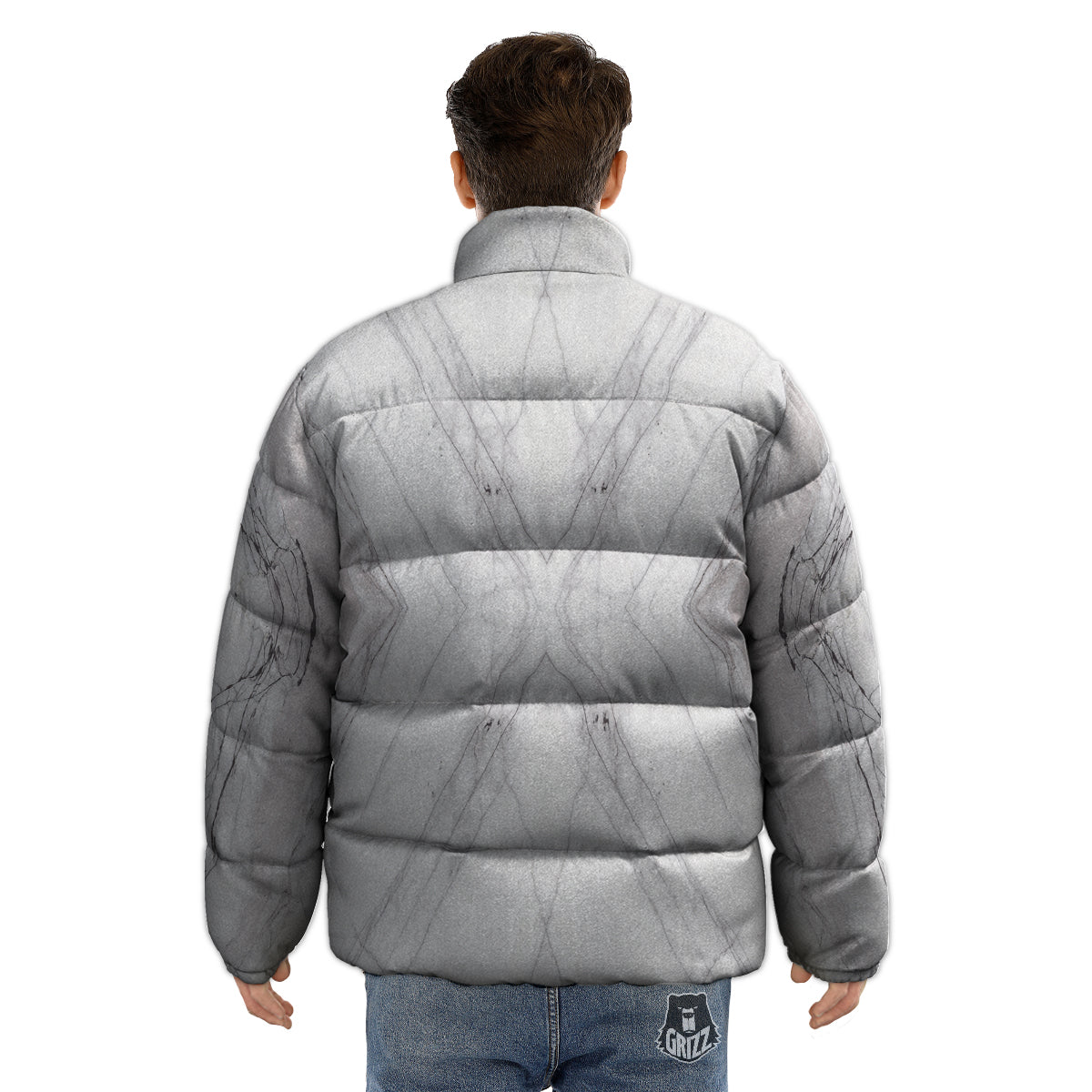 Scratch Marble White Gray Print Pattern Puffer Jacket-grizzshop