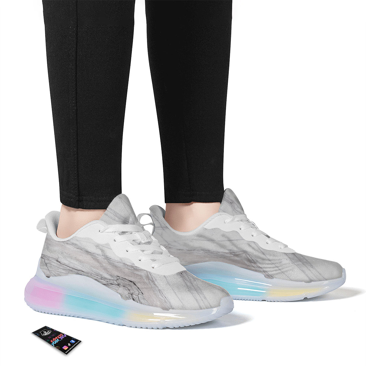 Scratch Marble White Gray Print Pattern Running Sneakers-grizzshop