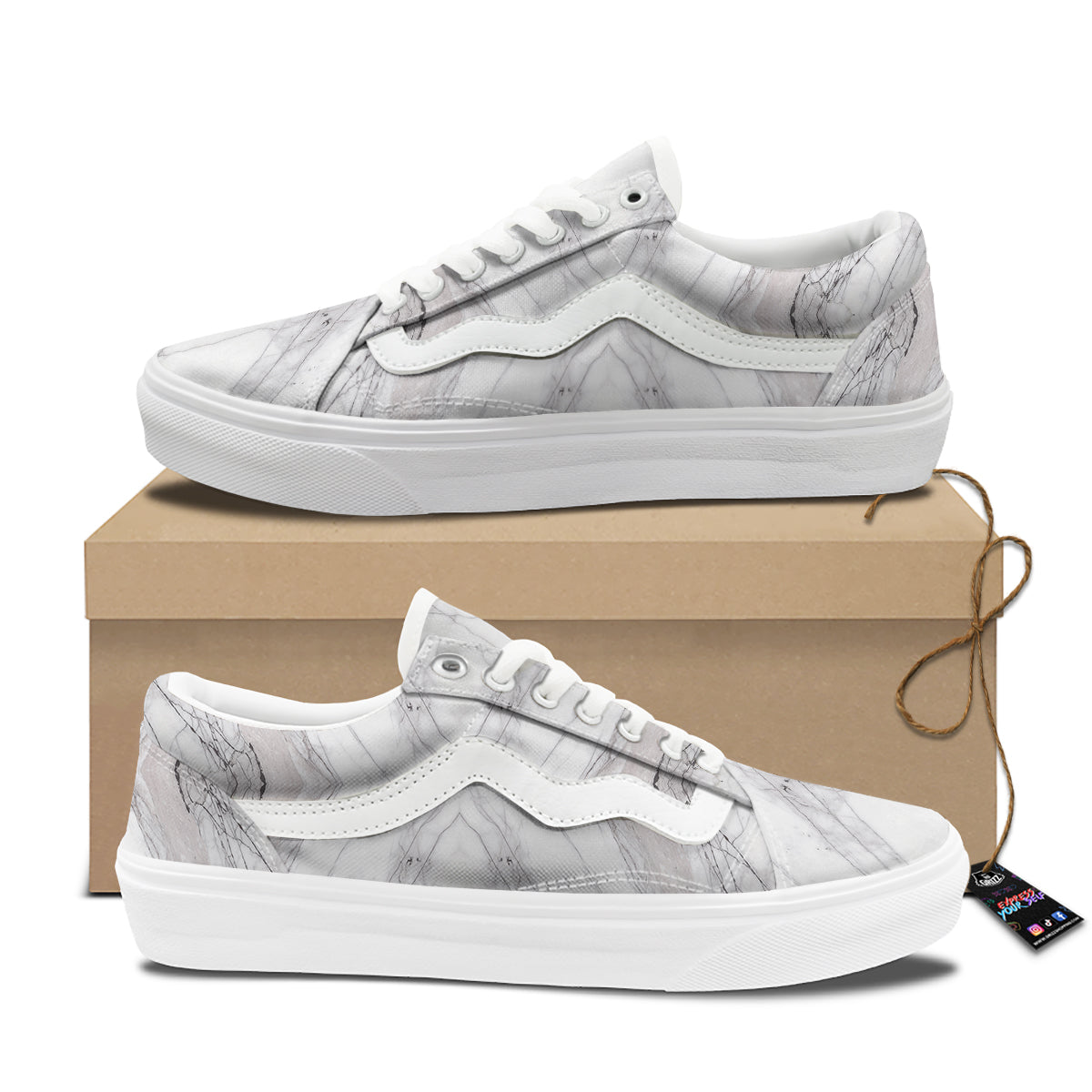 Scratch Marble White Gray Print Pattern Skate Shoes-grizzshop