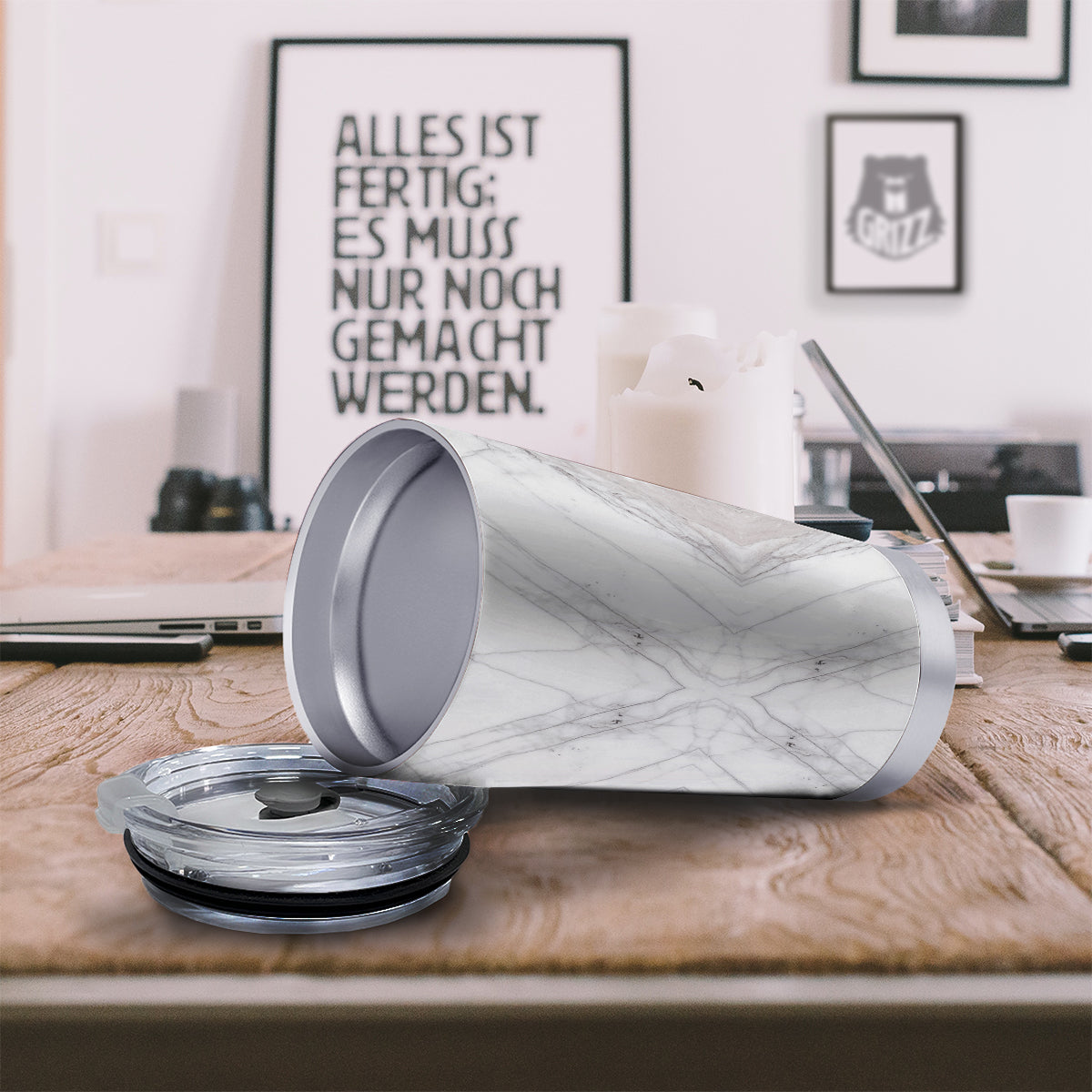 Scratch Marble White Gray Print Pattern Tumbler-grizzshop