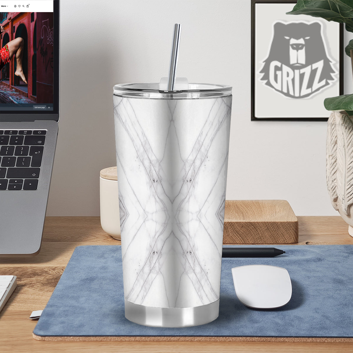 Scratch Marble White Gray Print Pattern Tumbler-grizzshop