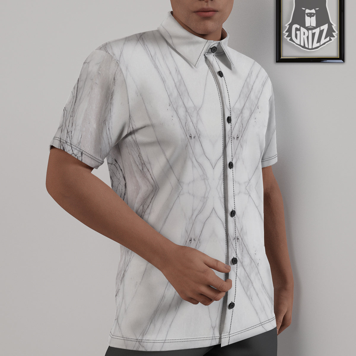 Scratch Marble White Gray Print Pattern Untucked Shirts-grizzshop