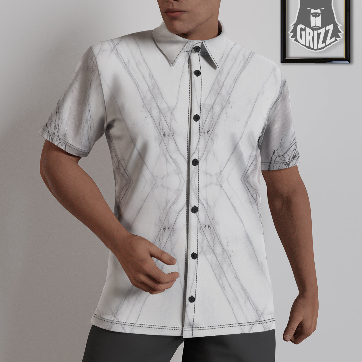 Scratch Marble White Gray Print Pattern Untucked Shirts-grizzshop