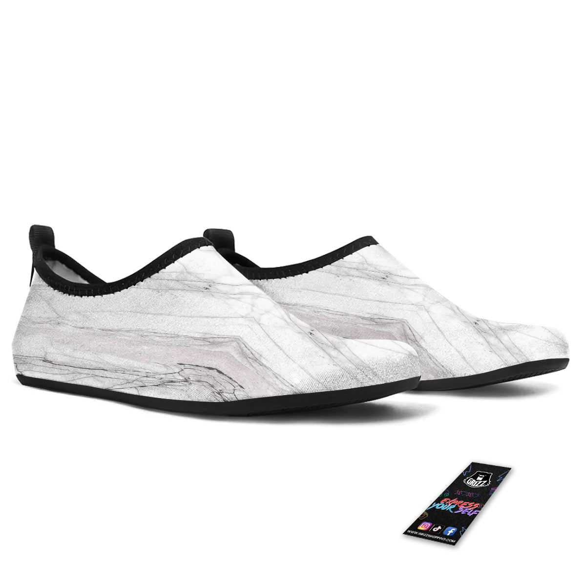 Scratch Marble White Gray Print Pattern Water Shoes-grizzshop