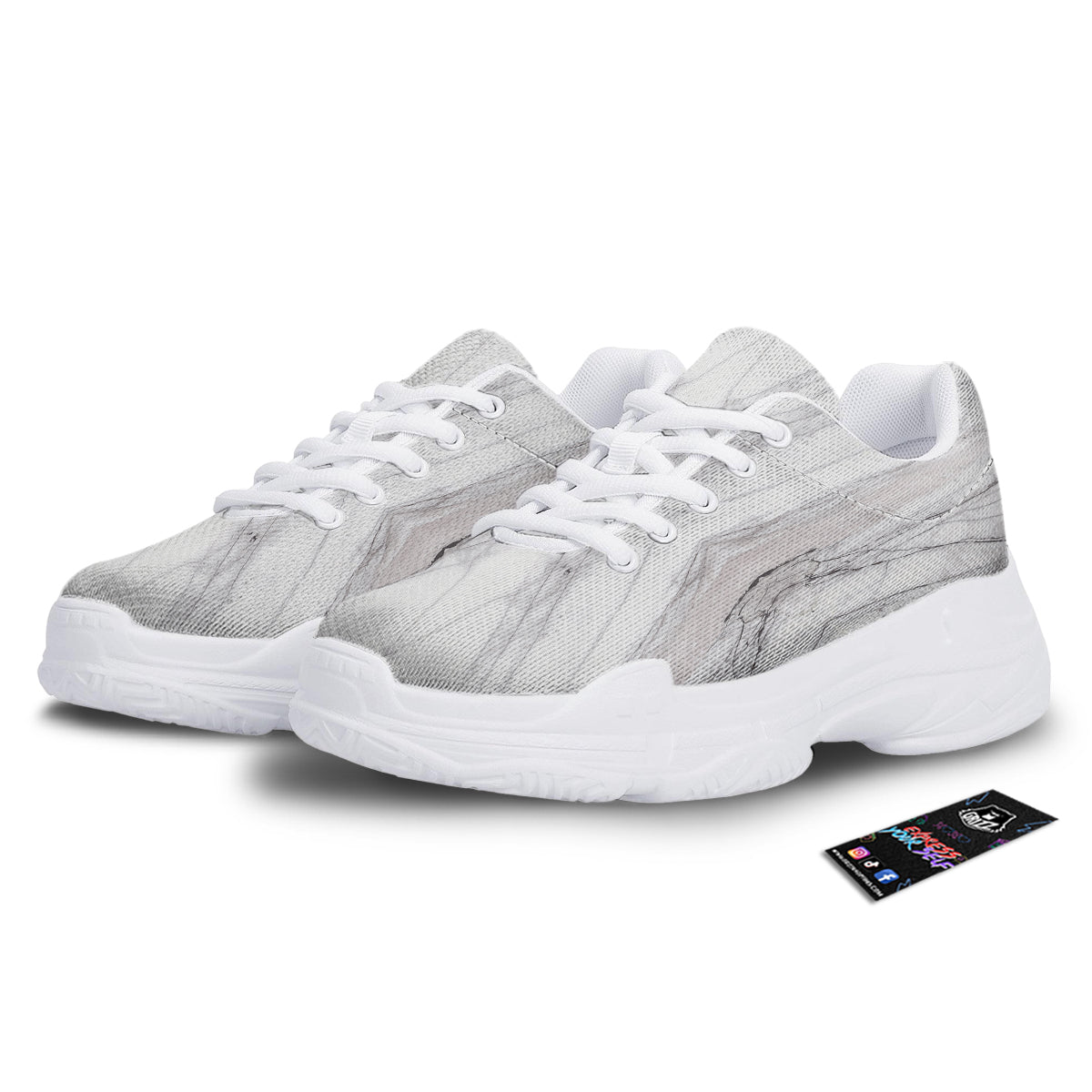 Scratch Marble White Gray Print Pattern White Chunky Shoes-grizzshop