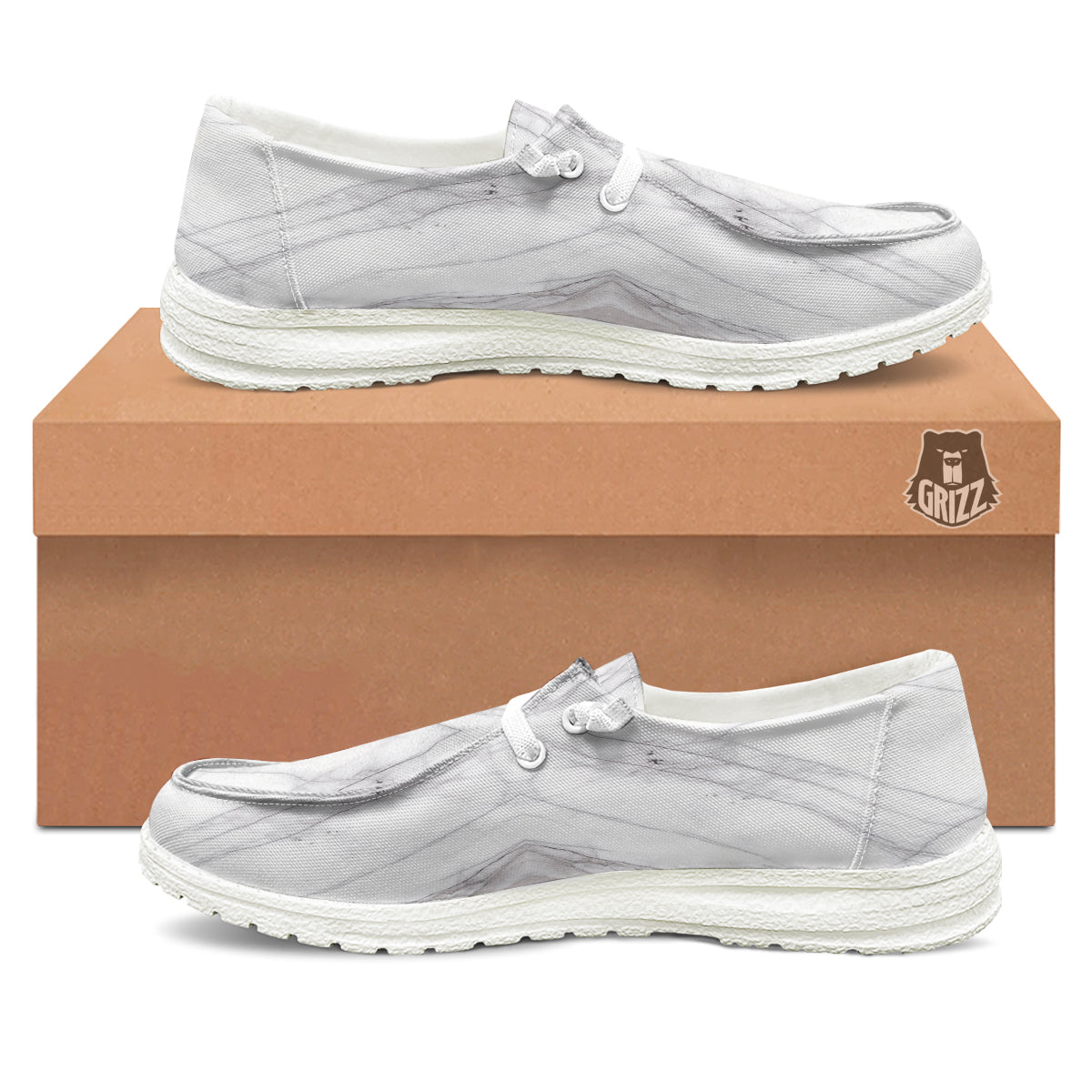Scratch Marble White Gray Print Pattern White Loafers-grizzshop