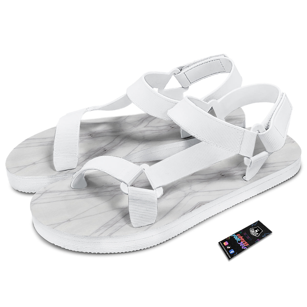 Scratch Marble White Gray Print Pattern White Open Toe Sandals-grizzshop