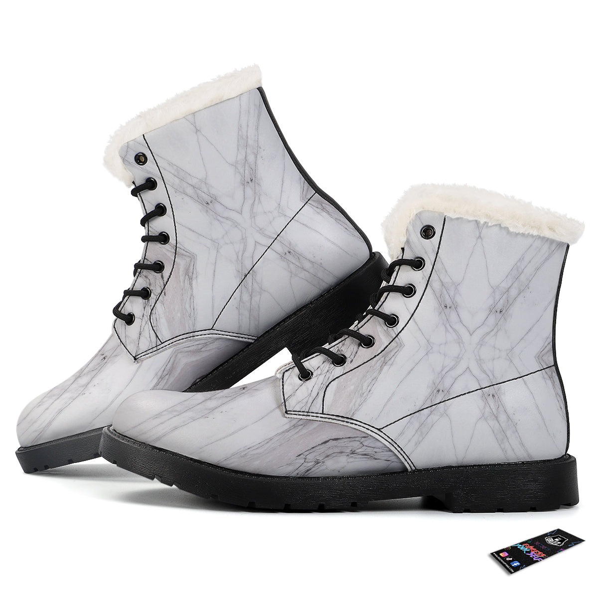 Scratch Marble White Gray Print Pattern Winter Boots-grizzshop