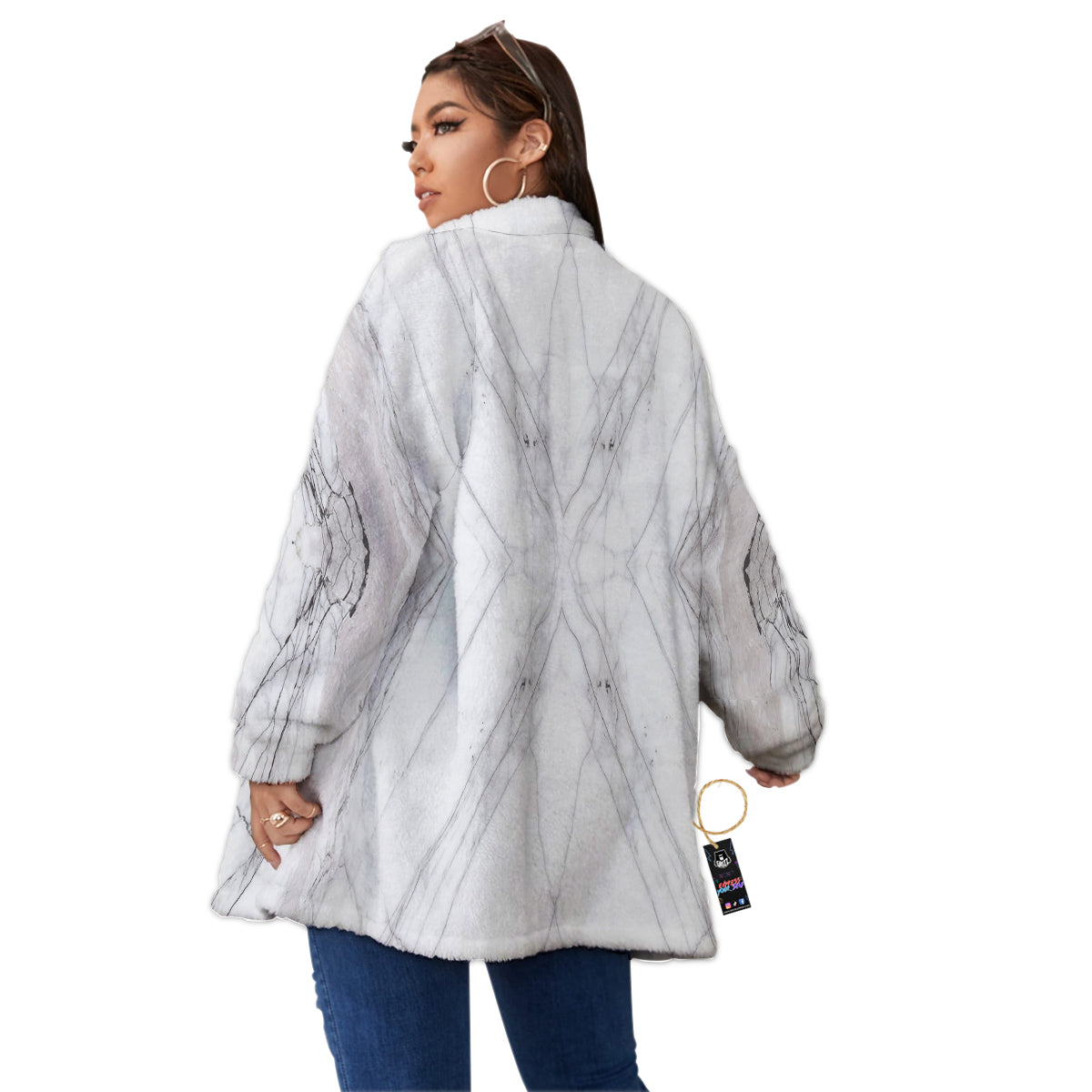 Scratch Marble White Gray Print Pattern Women's Sherpa Jacket-grizzshop