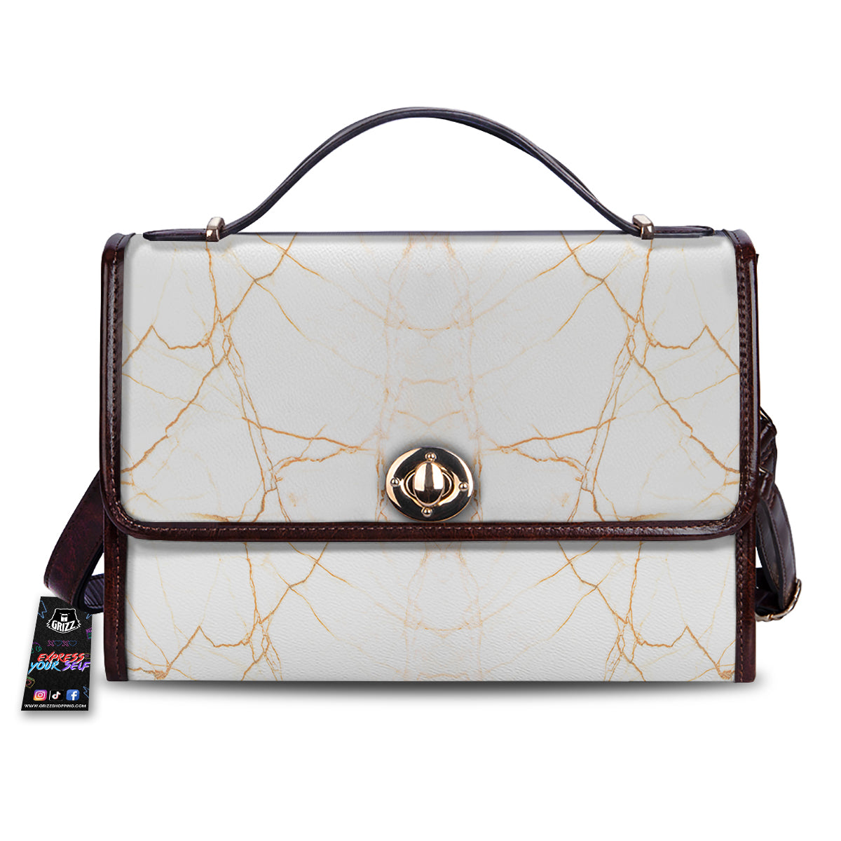 Scratch Marble White Gold Print Pattern Women's Satchel Bag