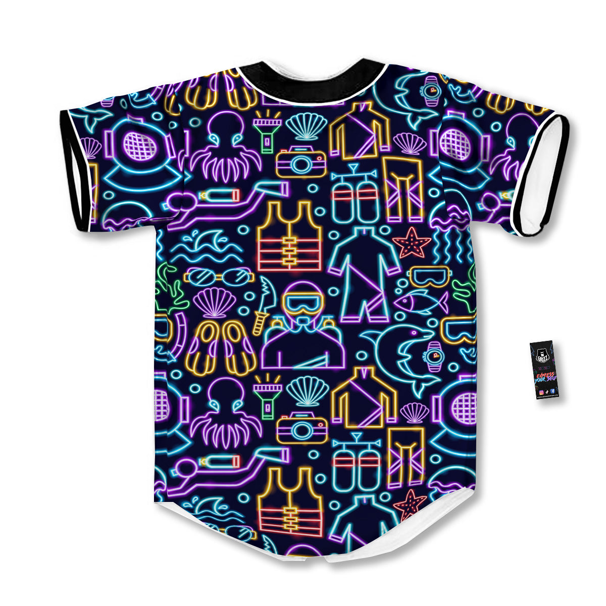 Scuba Diver Neon Print Pattern Baseball Jersey-grizzshop