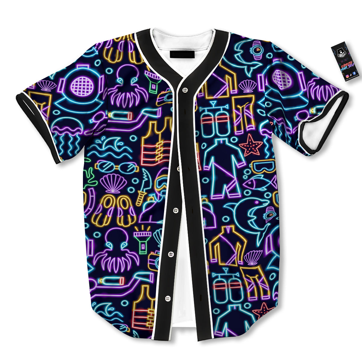 Scuba Diver Neon Print Pattern Baseball Jersey-grizzshop