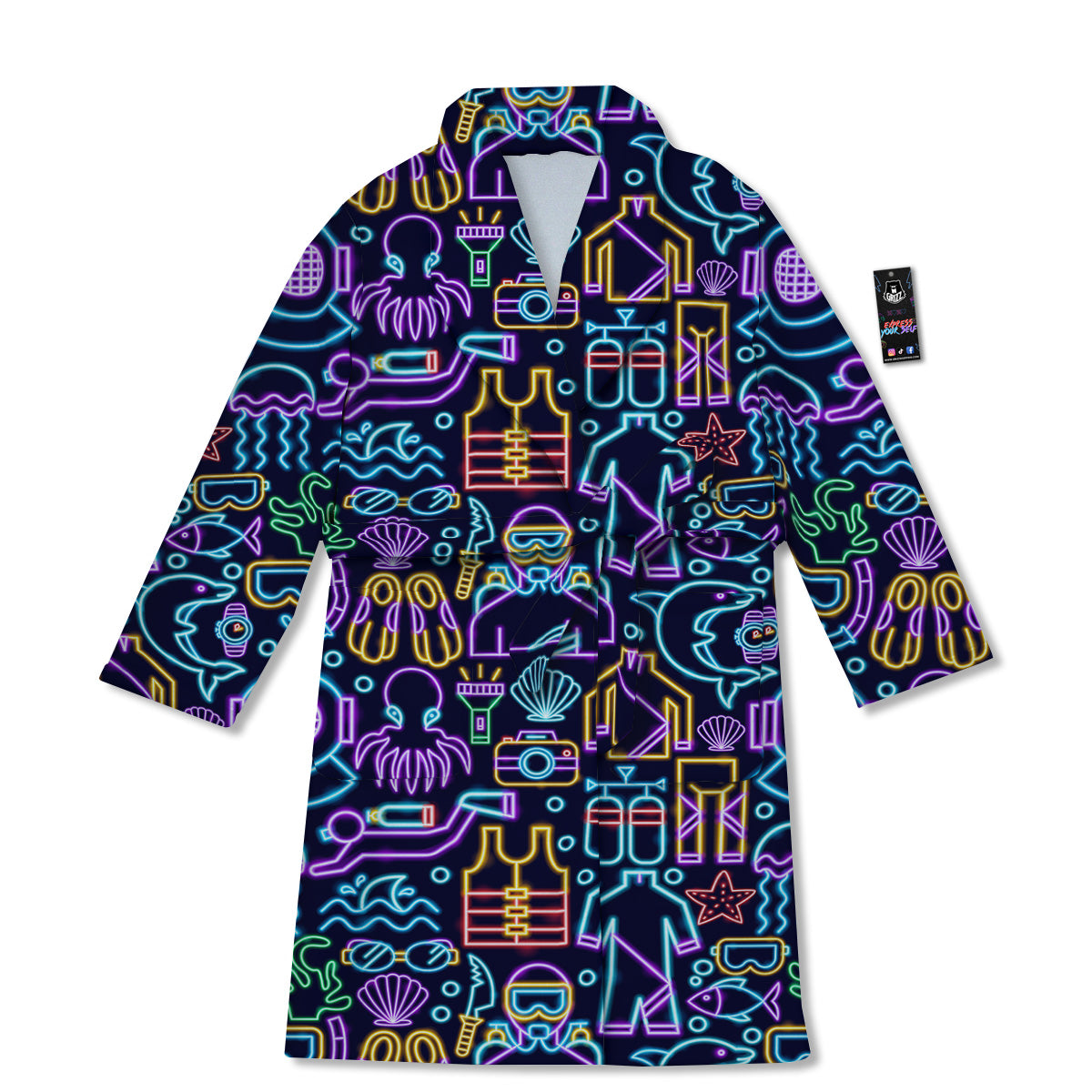 Scuba Diver Neon Print Pattern Bathrobe-grizzshop