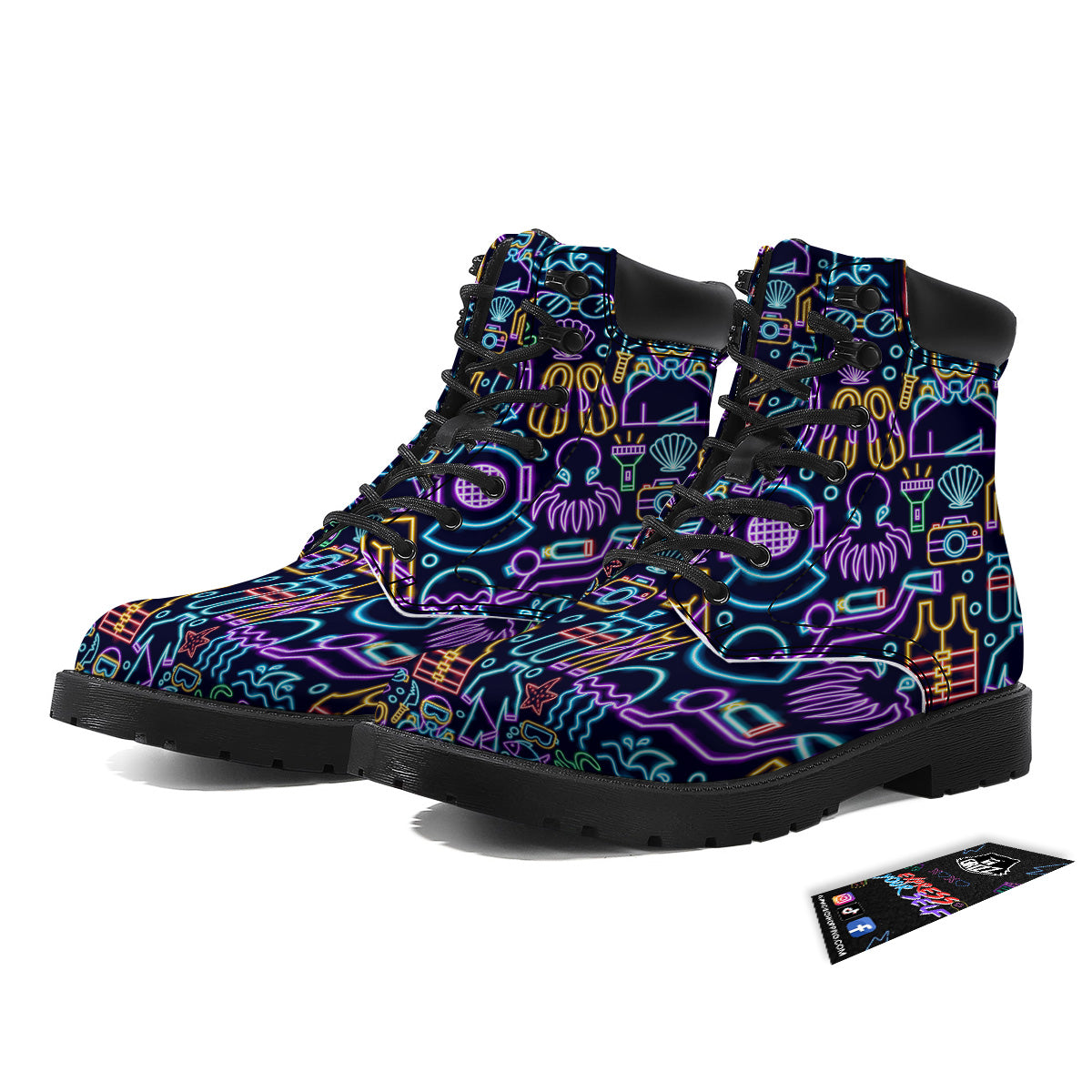 Scuba Diver Neon Print Pattern Boots-grizzshop