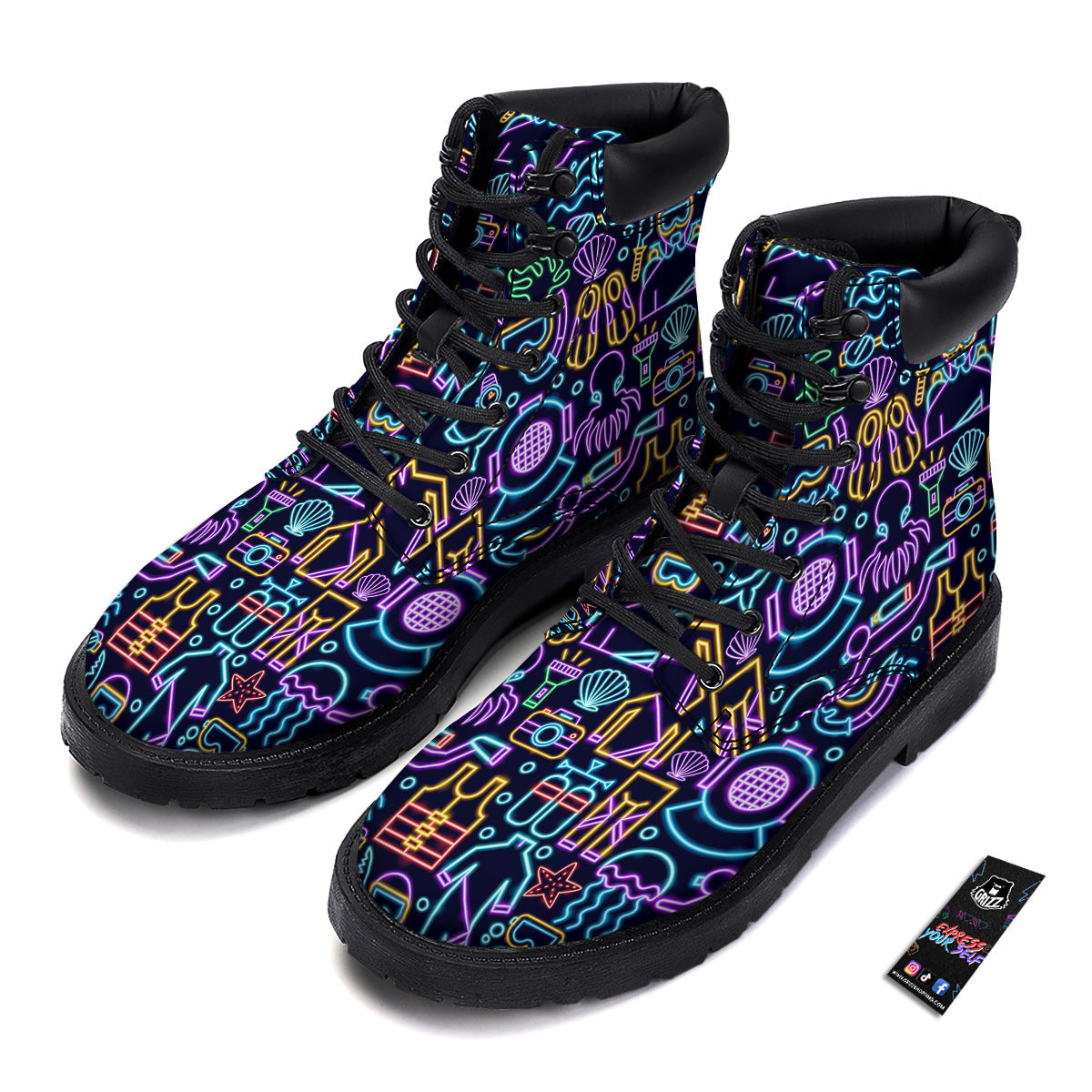 Scuba Diver Neon Print Pattern Boots-grizzshop