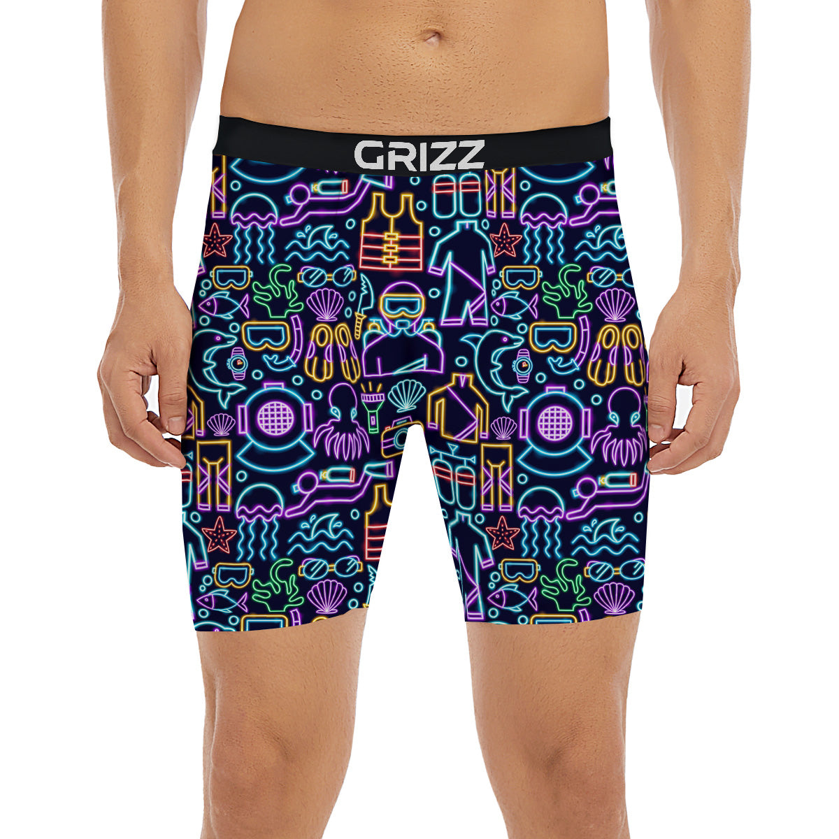 Scuba Diver Neon Print Pattern Boxer Briefs-grizzshop