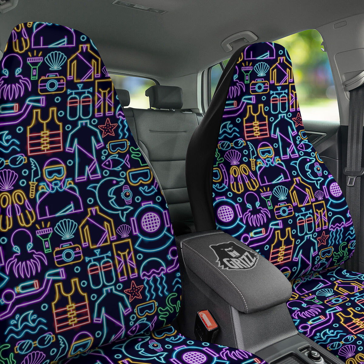 Scuba Diver Neon Print Pattern Car Seat Covers-grizzshop