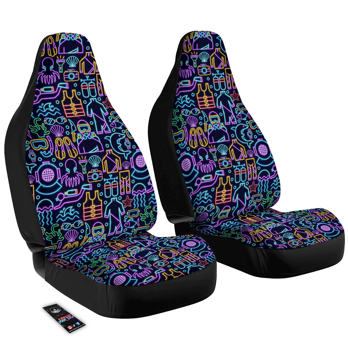 Scuba Diver Neon Print Pattern Car Seat Covers-grizzshop