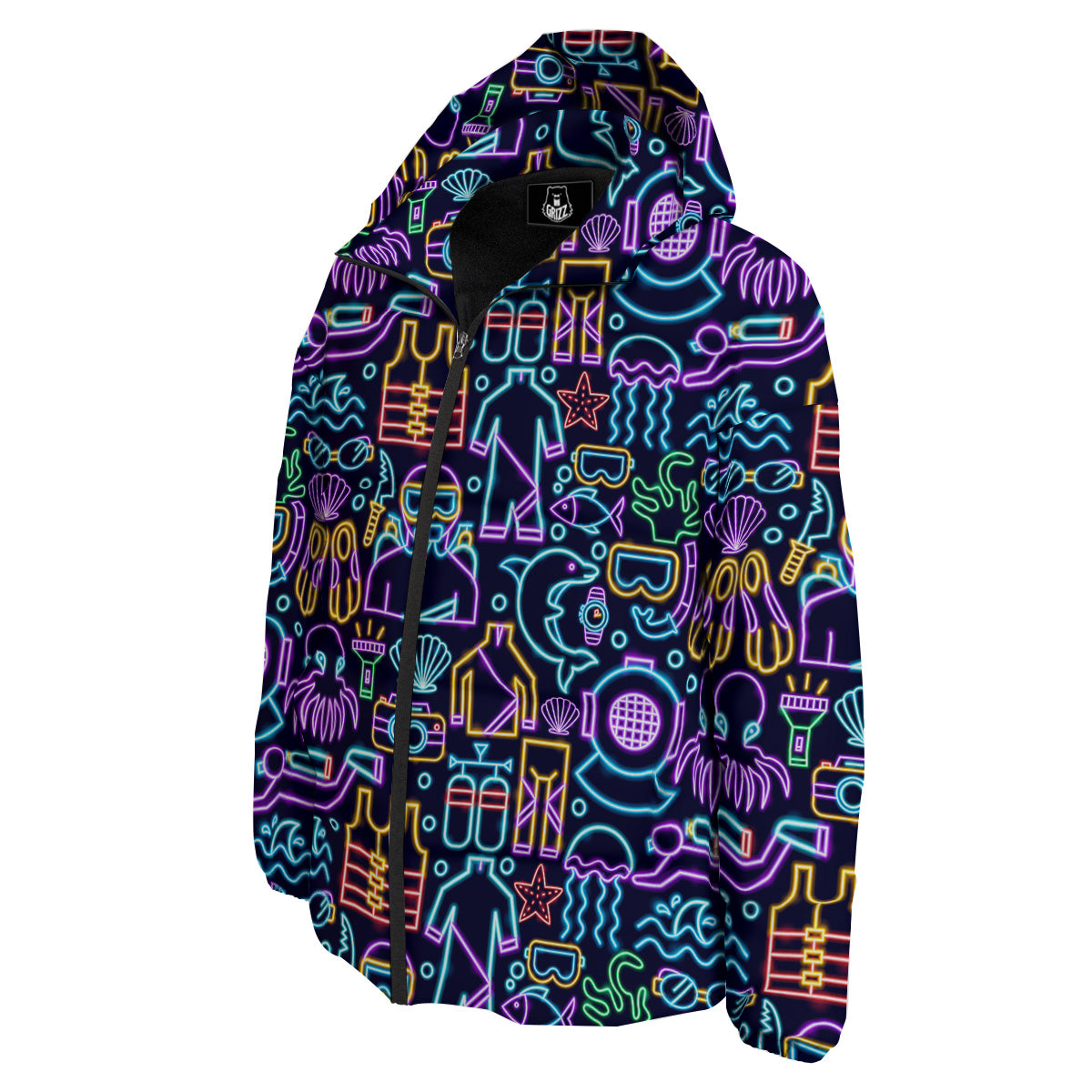 Scuba Diver Neon Print Pattern Down Jacket-grizzshop