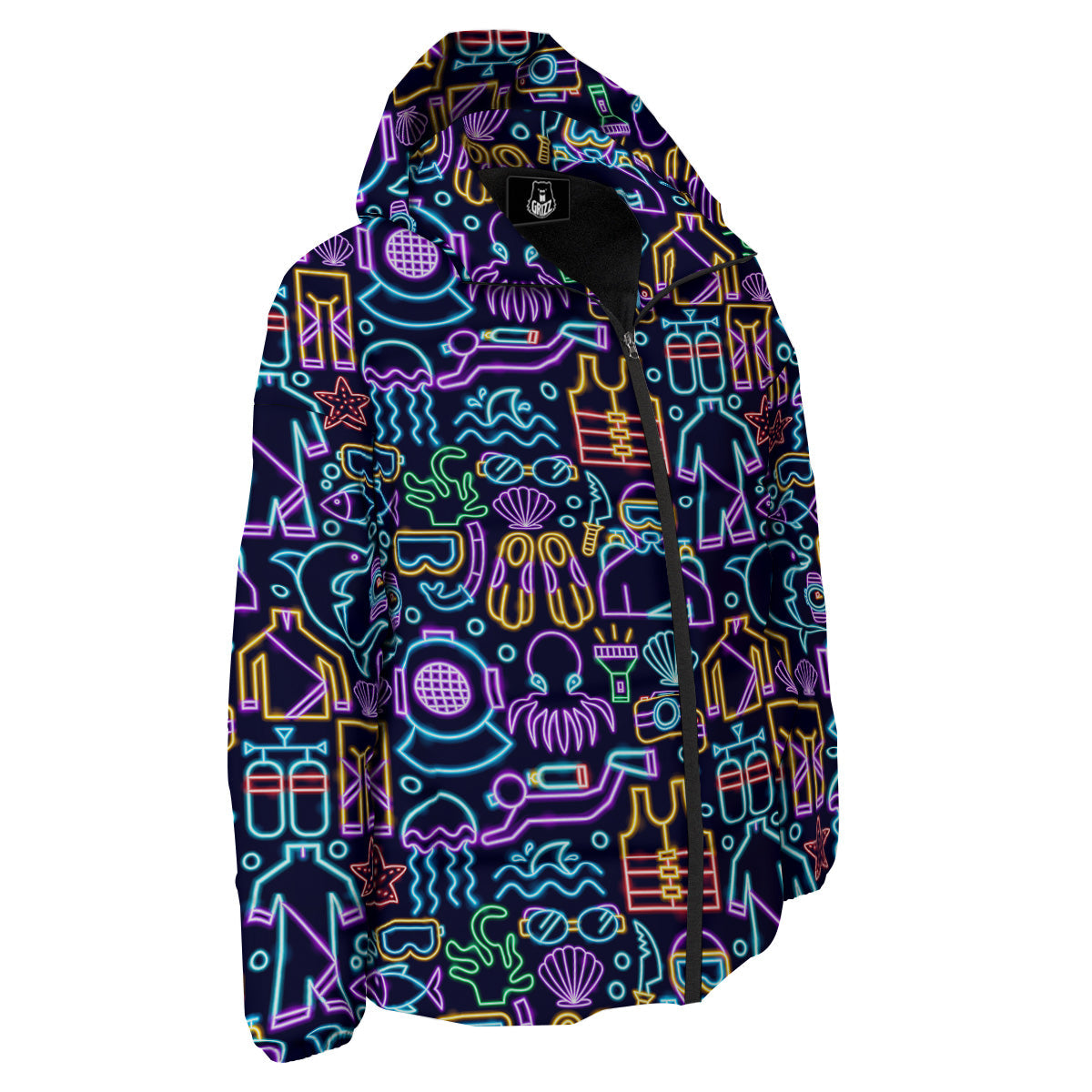 Scuba Diver Neon Print Pattern Down Jacket-grizzshop