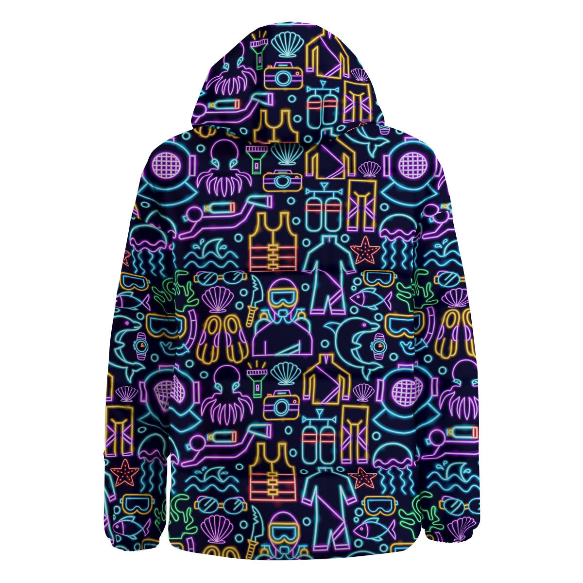 Scuba Diver Neon Print Pattern Down Jacket-grizzshop