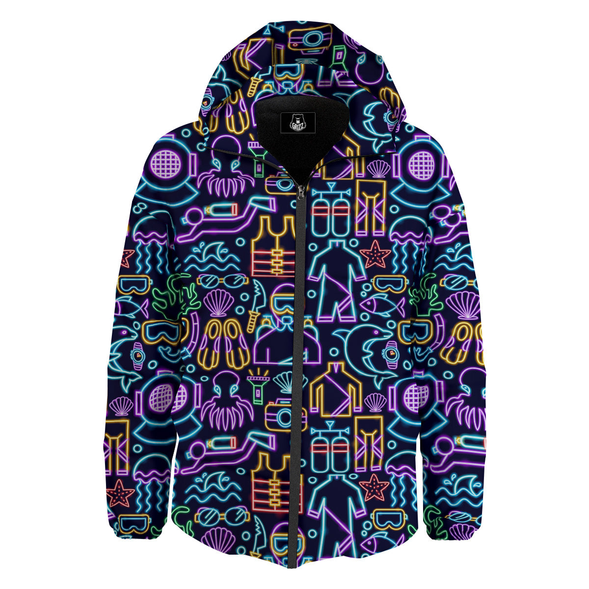 Scuba Diver Neon Print Pattern Down Jacket-grizzshop