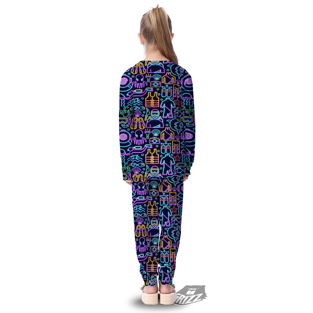 Scuba Diver Neon Print Pattern Kid's Pajamas-grizzshop
