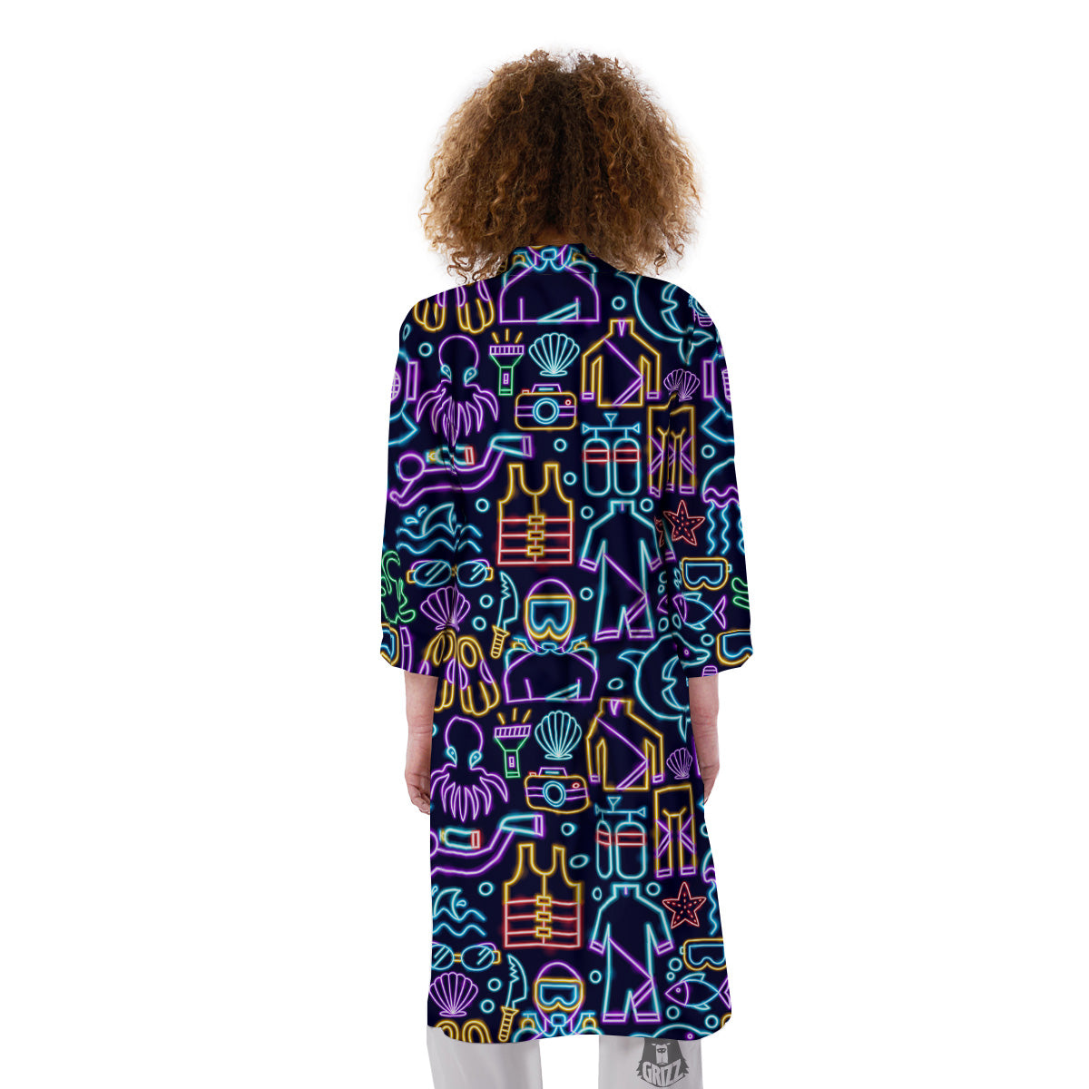 Scuba Diver Neon Print Pattern Kimono-grizzshop