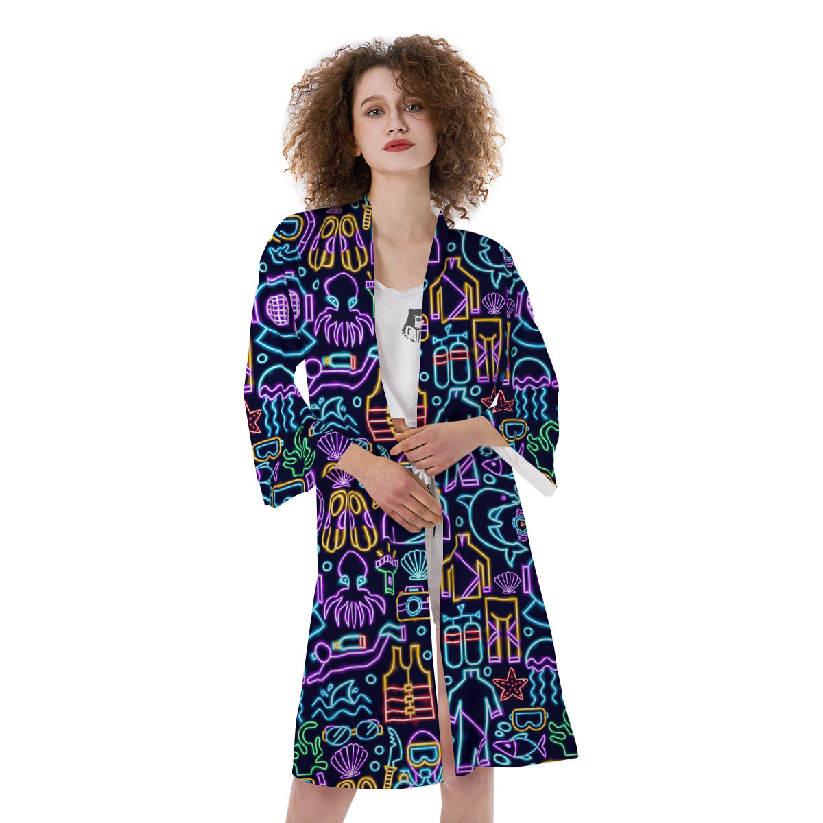 Scuba Diver Neon Print Pattern Kimono-grizzshop